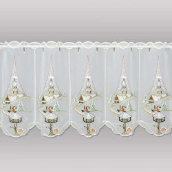 Stickerei-Kurzgardine Winterlandschaft mit Kirche 35 cm hoch