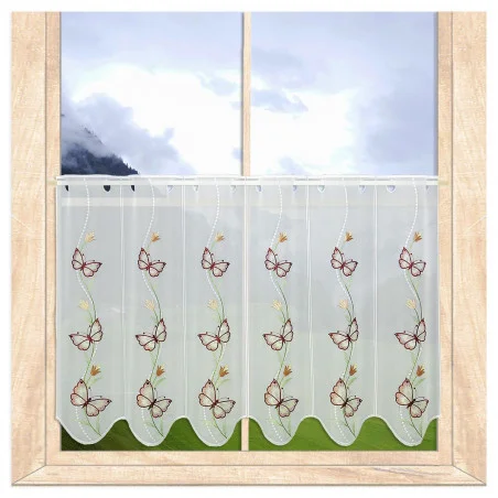 Charmante Kurzgardine Schmetterlinge in der Blumenranke 55 cm hoch