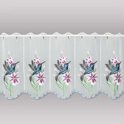 Bildschöne Stickerei-Scheibengardine Kolibri 35 cm hoch