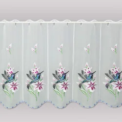Bildschöne Stickerei-Scheibengardine Kolibri 55 cm hoch