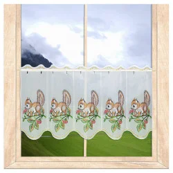 bestickte Kurzgardine Eichhörnchen 35 cm hoch