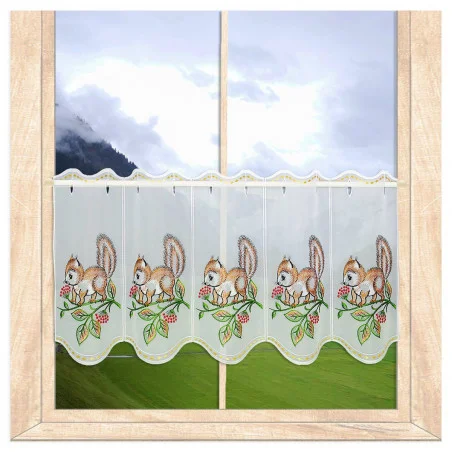 bestickte Kurzgardine Eichhörnchen 35 cm hoch
