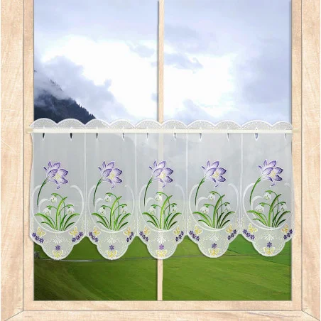 Plauener Stickerei-Scheibengardine Krokus 35 cm hoch