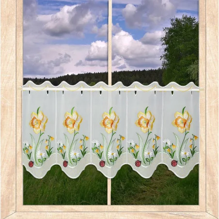 Bestickte Scheibengardine Osterglocken 35 cm hoch