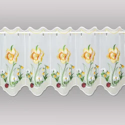 Bestickte Scheibengardine Osterglocken 35 cm hoch