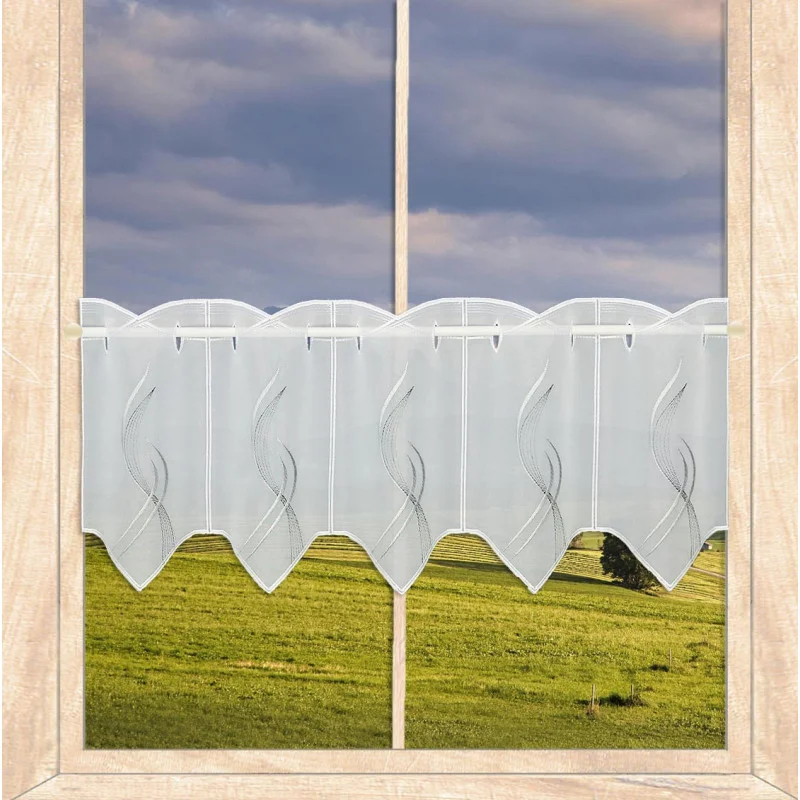 Stickerei-Bistrogardine Samara in weiß-grau 30 cm hoch