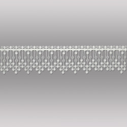Transparenter Vorhang aus feiner Plauener Spitze mit geometrischem Kreis-Muster als stilvolle Heimtextilie.