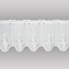 Halbtransparenter weißer Bistrovorhang mit zarter Stickerei und praktischem Stangendurchzug. 30 cm hoch