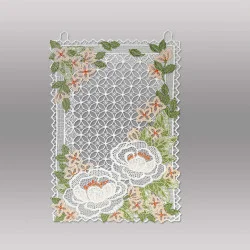 Fensterbild Seerosen im Viereck aus Plauener Spitze