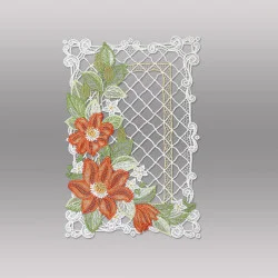 Fensterbild Klematis im Viereck aus Plauener Spitze