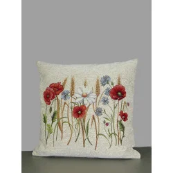 Ländlicher Gobelin Kissenbezug Mohnidylle 45x45 cm