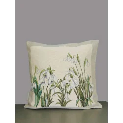 Frühlingsfrischer Gobelin-Kissenbezug Schneeglöckchen 45x45 cm