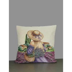 Gobelin-Kissenbezug Dame mit Strohhut 45x45 cm