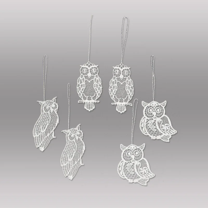 Anhänger Kleine Eulen aus Plauener Spitze Baumbehang