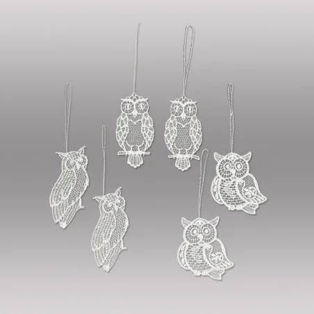Anhänger Kleine Eulen aus Plauener Spitze Baumbehang
