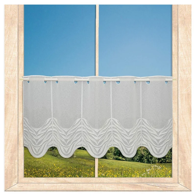 Plauener Stickerei-Kurzgardine Silvana in natur 35 cm hoch