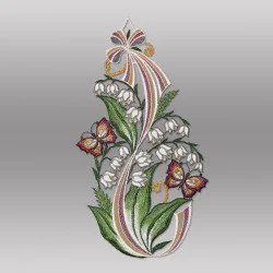 Maiglöckchen mit Schmetterling aus Plauener Spitze