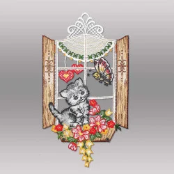 Bezauberndes Fensterbild Katze im Fenster