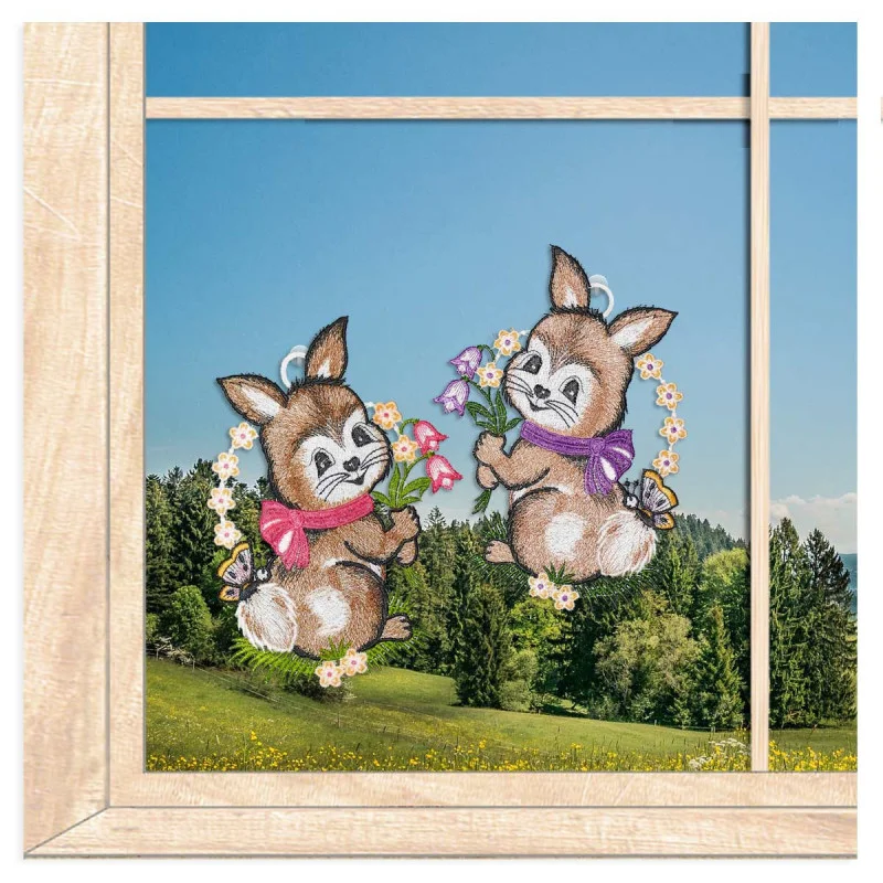 Osterfensterbild Häslein mit Schleife