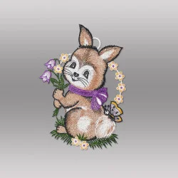 Osterfensterbild Häslein mit lila Schleife