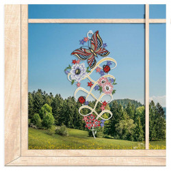 Fensterbild Schmetterling und Marienkäfer auf Schleifenband