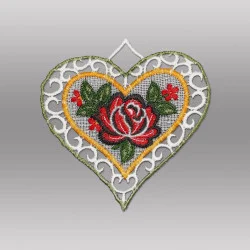 Kleines Fensterbild Rosenherz aus Plauener Spitze