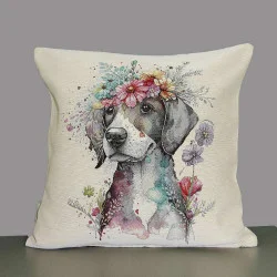 Ausgefallener Gobelin-Kissenbezug Flowerpower Hund