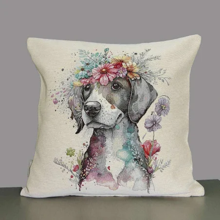 Ausgefallener Gobelin-Kissenbezug Flowerpower Hund