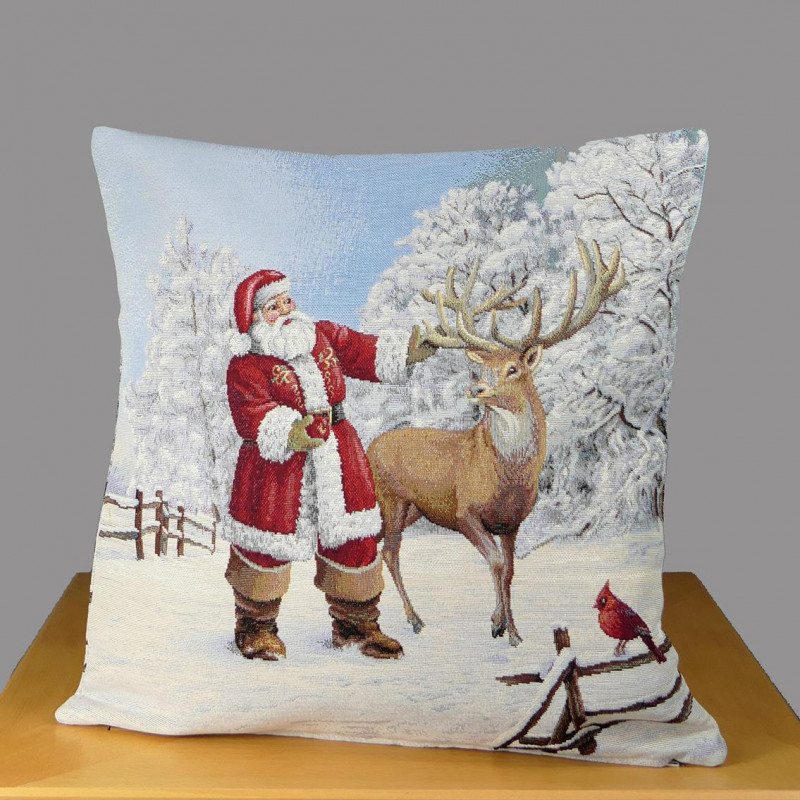 Gobelin-Kissenbezug Santa & Hirsch 45x45 cm