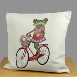 Gobelin Kissenbezug Frosch mit Fahrrad