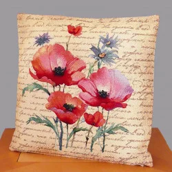Gobelin Kissenhülle Mohn und Kornblumen 45x45 cm