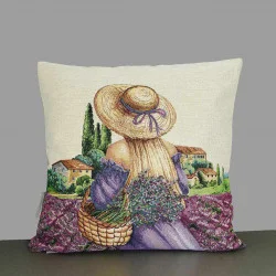 Gobelin-Kissenbezug Dame mit Strohhut 45x45 cm