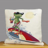 Gobelin-Kissenhülle Frosch mit Surfbrett 45x45 cm