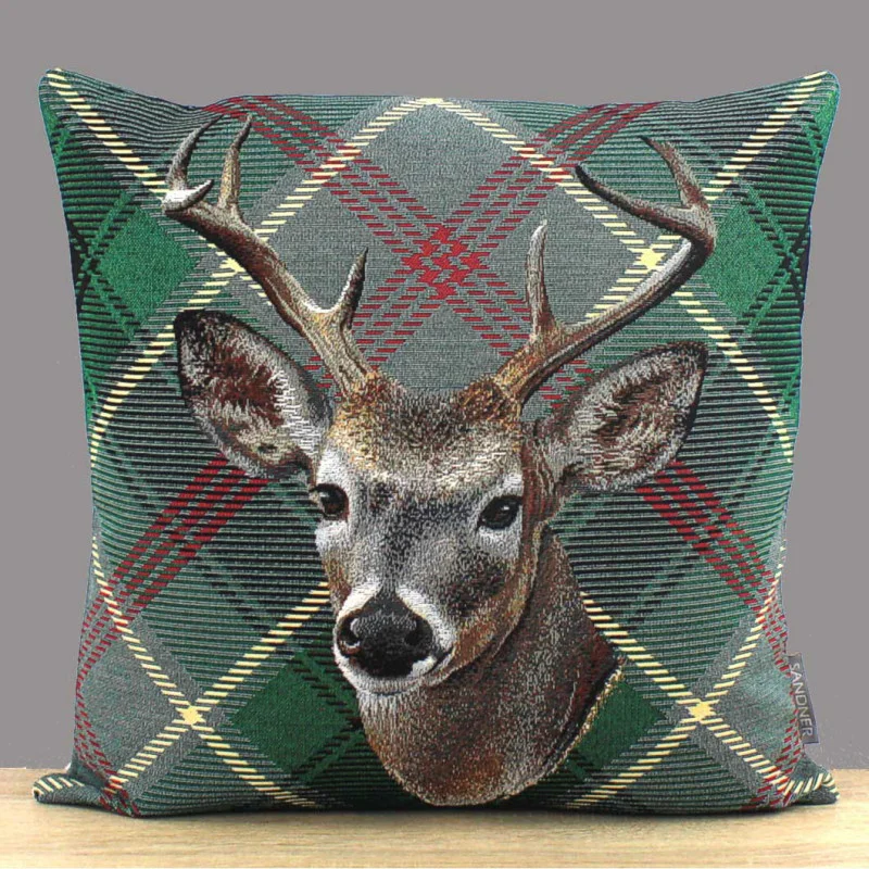 Gobelin Kissenbezug Karohirsch 45x45 cm