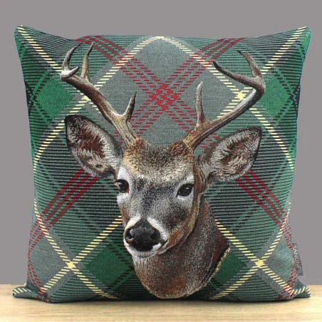 Gobelin Kissenbezug Karohirsch 45x45 cm