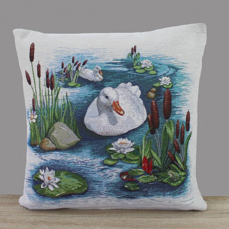Ländliche Gobelin-Kissenhülle Ententeich 45x45 cm