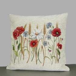 Ländlicher Gobelin-Kissenbezug Mohnidylle 45x45 cm