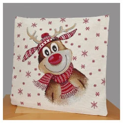 Gobelin-Kissenbezug Rentier mit Mütze 45x45 cm