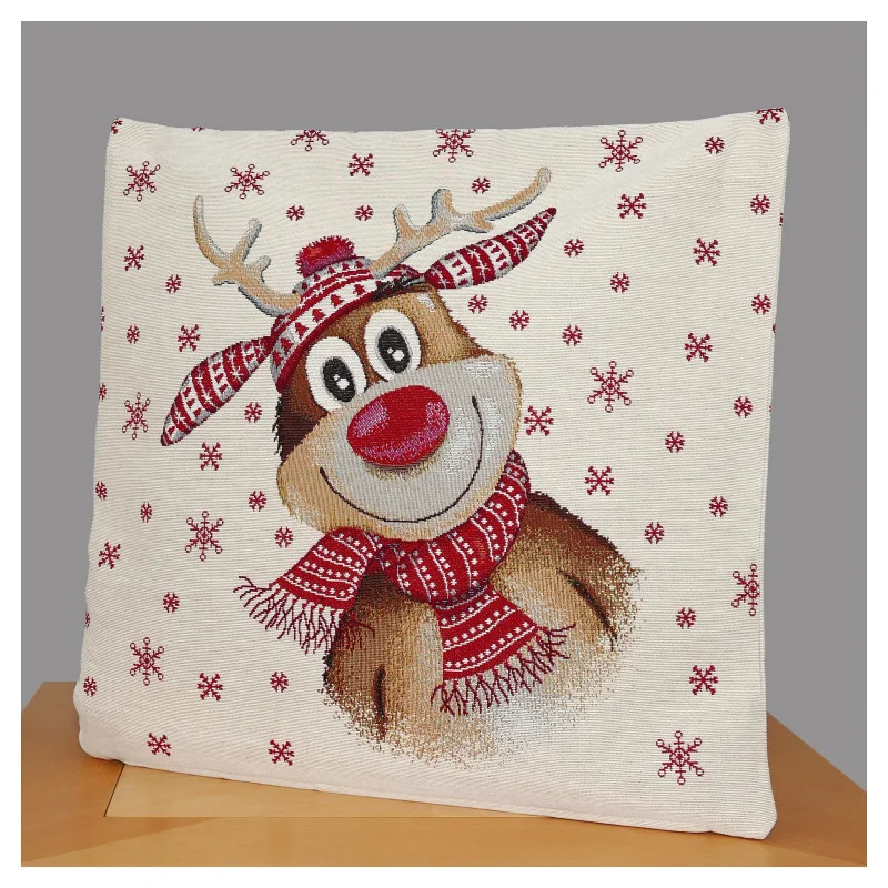 Gobelin-Kissenbezug Rentier mit Mütze 45x45 cm