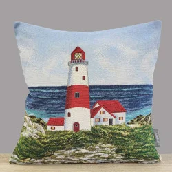 Maritime Gobelin-Kissenhülle Leuchtturm 45x45 cm