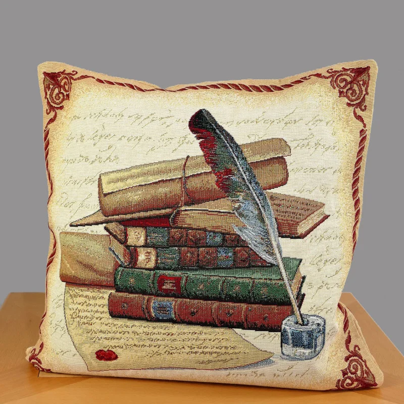Zeitlose Gobelin Kissenhülle Bücher 45x45 cm