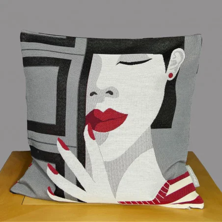 Gobelin-Kissenhülle Madeleine in grau 45x45 cm