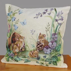 Gobelin Kissenhülle Kleine Mäusefamilie 45x45 cm