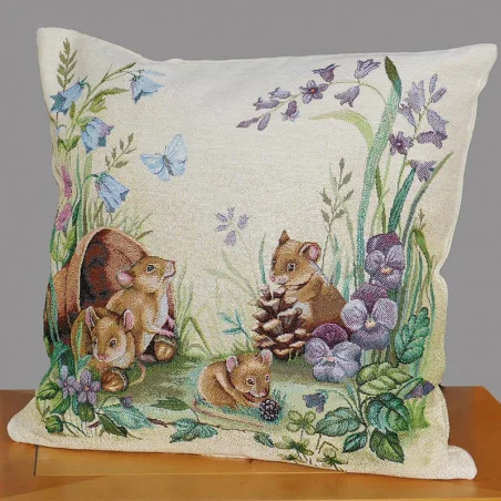 Gobelin Kissenhülle Kleine Mäusefamilie 45x45 cm