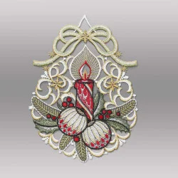 Luftspitze-Fensterbild Kerze mit Kugeln