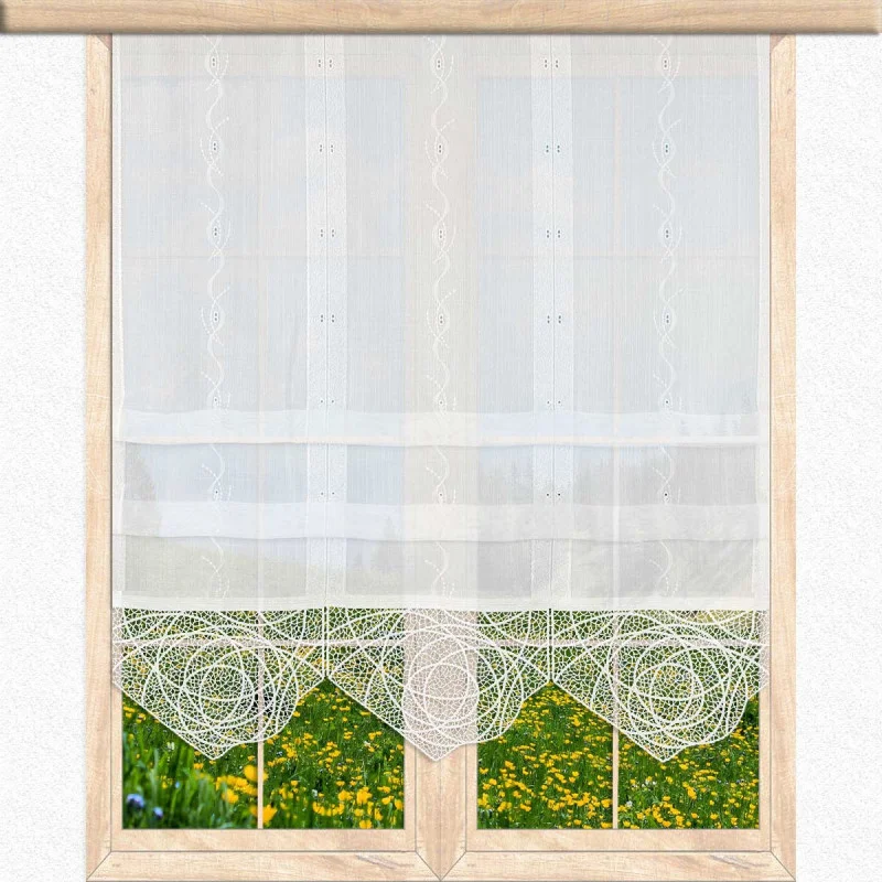 Moderne Raffgardine Suna mit Plauener Spitzenabschluss