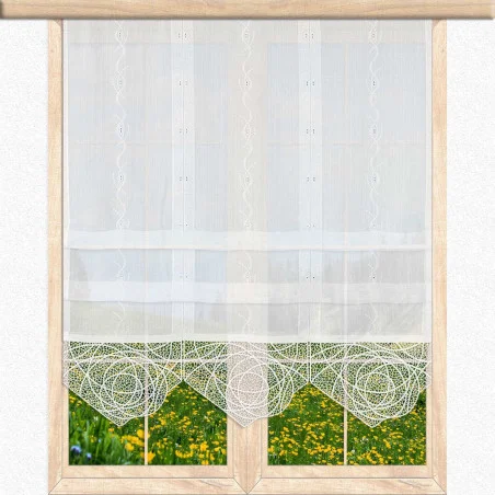 Moderne Raffgardine Suna mit Plauener Spitzenabschluss