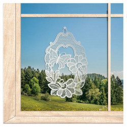 Ansprechendes Fensterbild Blütenpoesie aus Plauener Spitze in natur