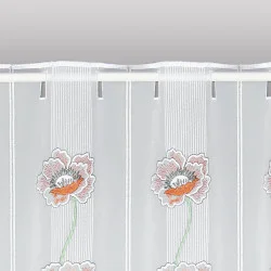 Moderne Stickerei-Scheibengardine Mohnblüten Stangendurchzug