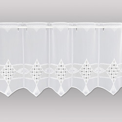 Bistrovorhang in Weiß mit feiner Rhomben-Stickerei als elegante Fensterdekoration. 35 cm Höhe
